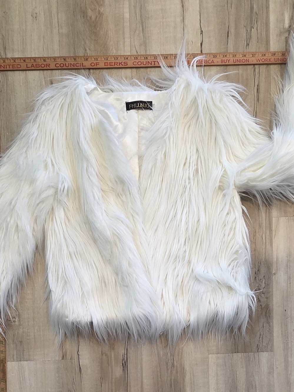 Light-Up Faux Fur Statement Jacket in White with Rainbow LEDs - Picture 8 of 8